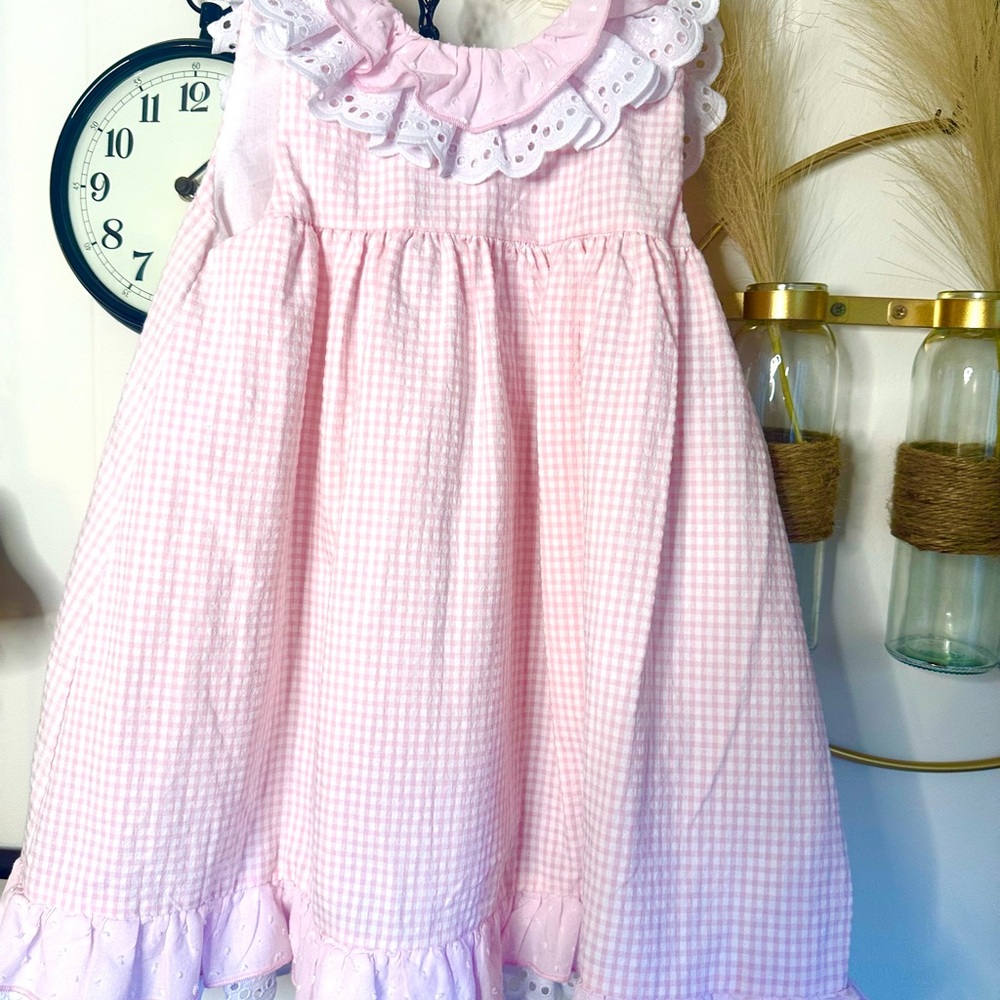 Pink Gingham Kids Casual Dress - Picture 2 of 5